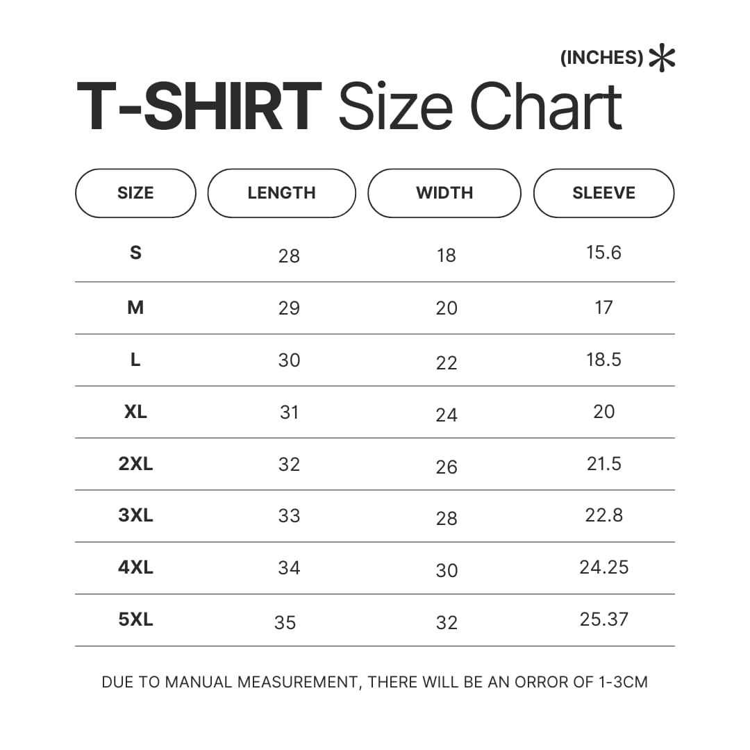 T shirt Size Chart - Assassination Classroom Store