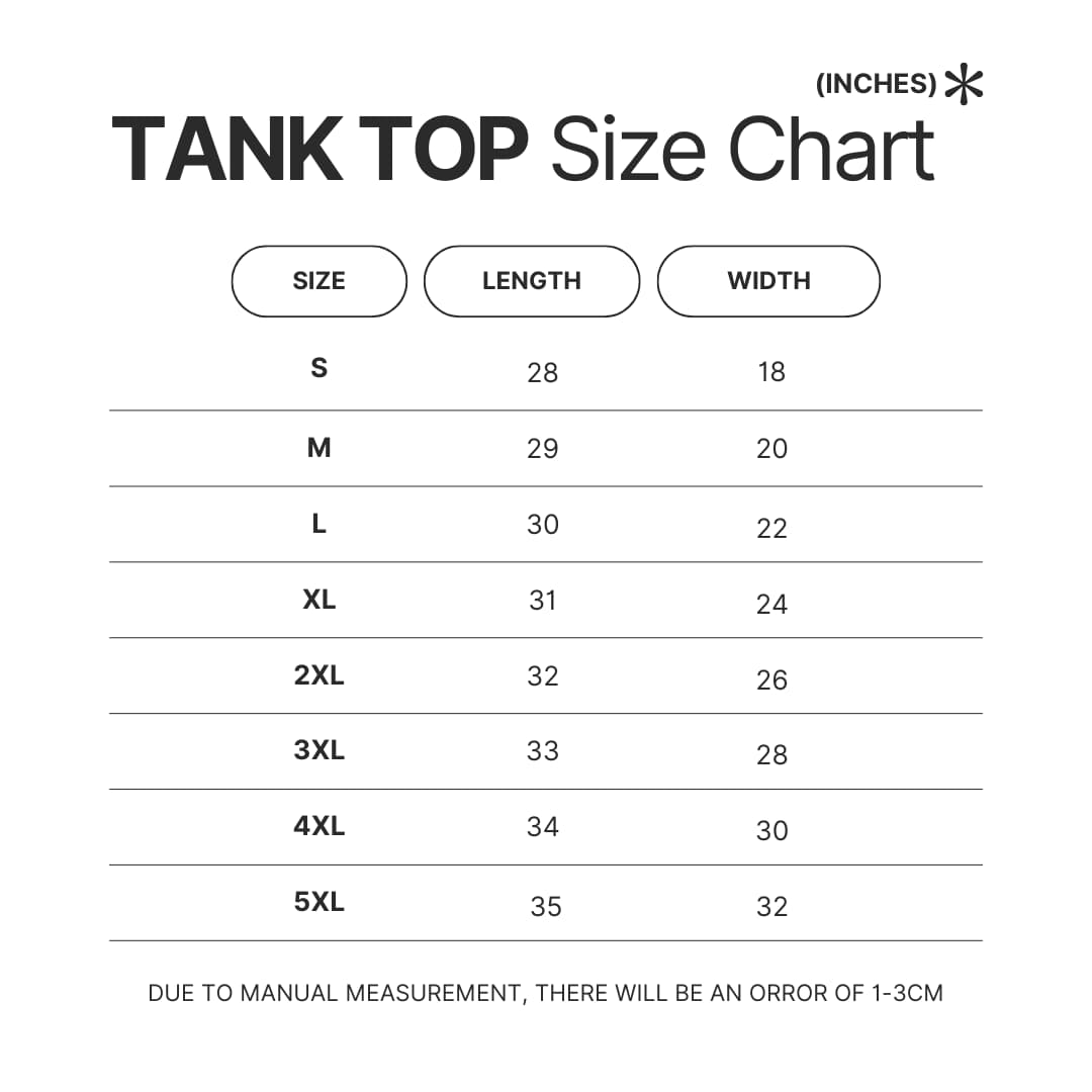 Tank Top Size Chart - Assassination Classroom Store