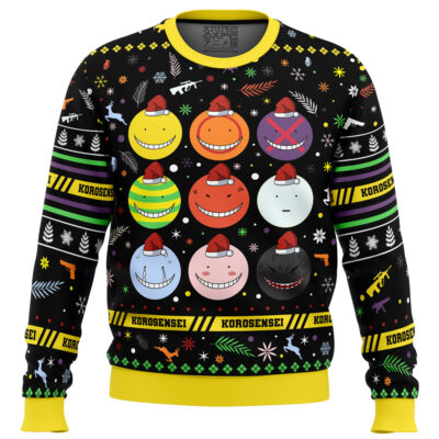 Korosensei Expressions Assassination Classroom Ugly Christmas Sweater FRONT mockup - Assassination Classroom Store