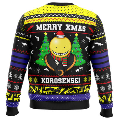 Merry Xmas Korosensei Assassination Classroom Ugly Christmas Sweater BACK mockup - Assassination Classroom Store