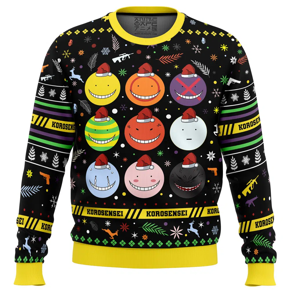 Korosensei Expressions Assassination Classroom Ugly Christmas Sweater FRONT mockup - Assassination Classroom Store