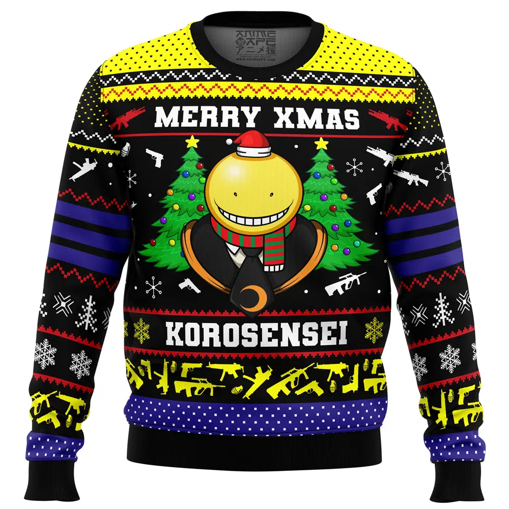 Merry Xmas Korosensei Assassination Classroom Ugly Christmas Sweater FRONT mockup - Assassination Classroom Store